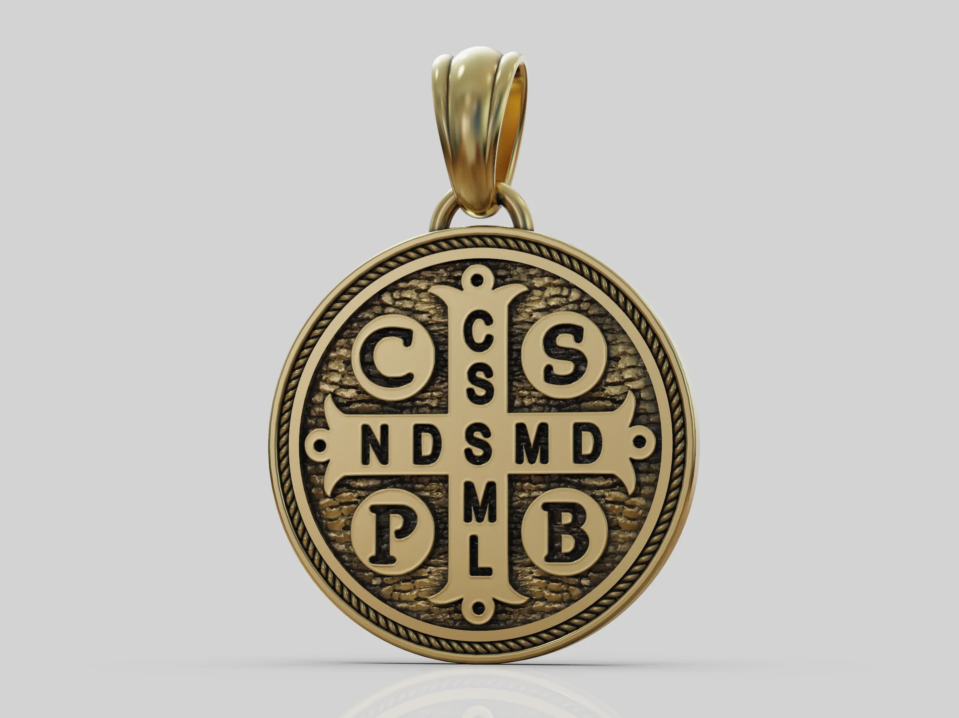 High Relief Saint Benedict Rope Border Medal Pendant — view 7