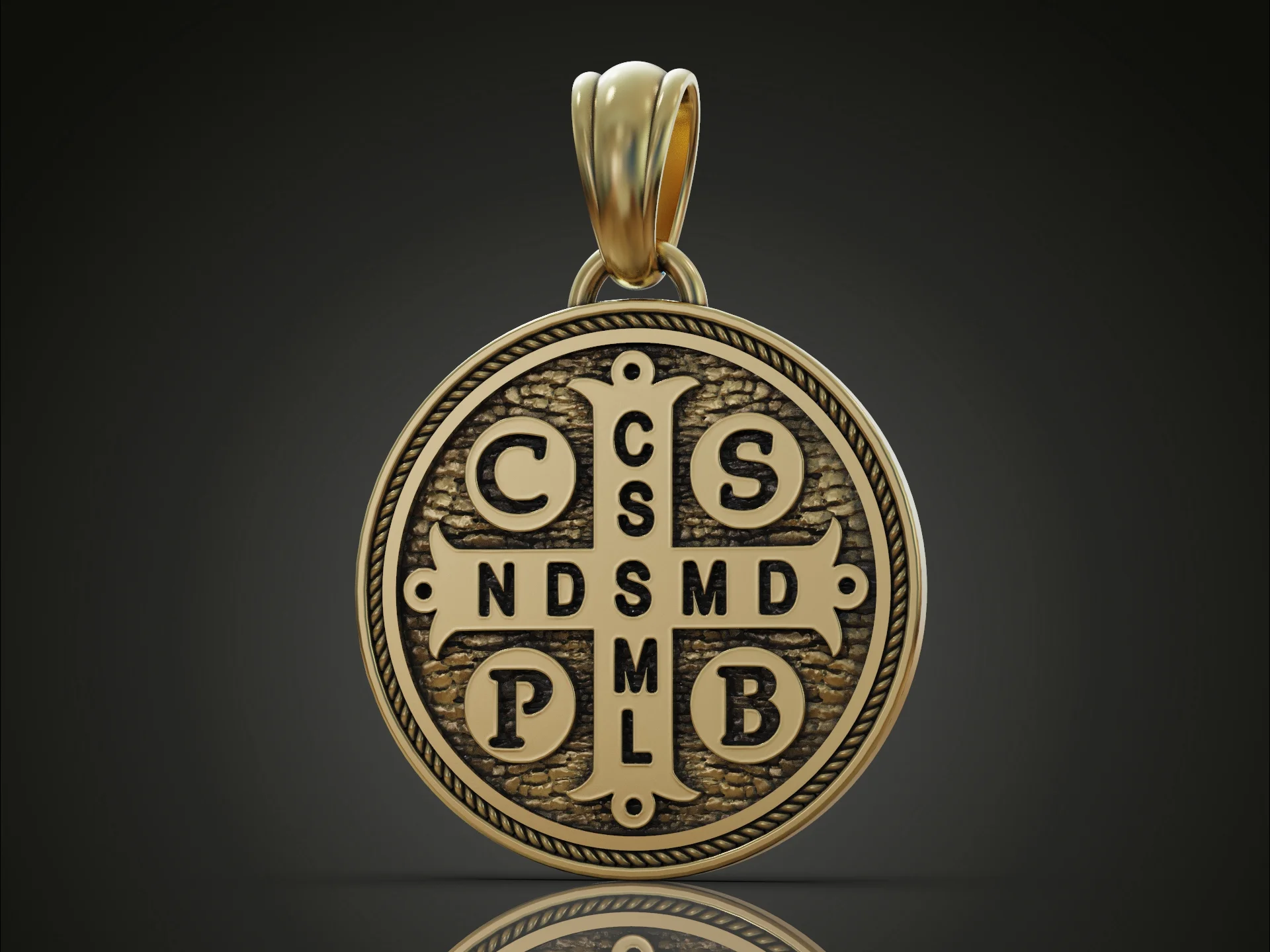 High Relief Saint Benedict Rope Border Medal Pendant — view 4