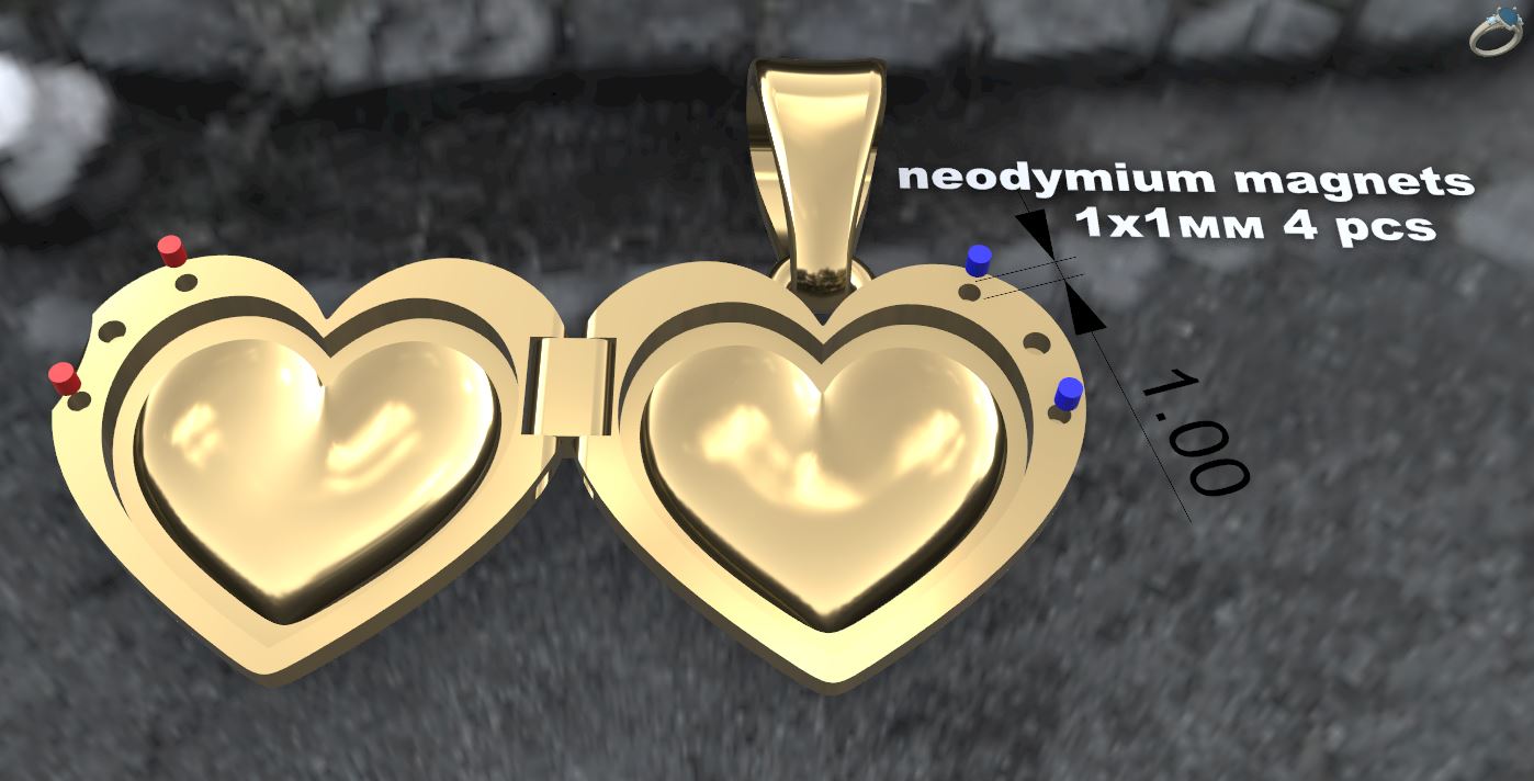 Gold Heart Pendant 3D Model for Jewelry Printing — view 5