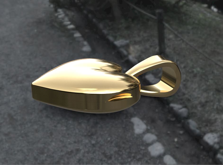 Gold Heart Pendant 3D Model for Jewelry Printing — view 2