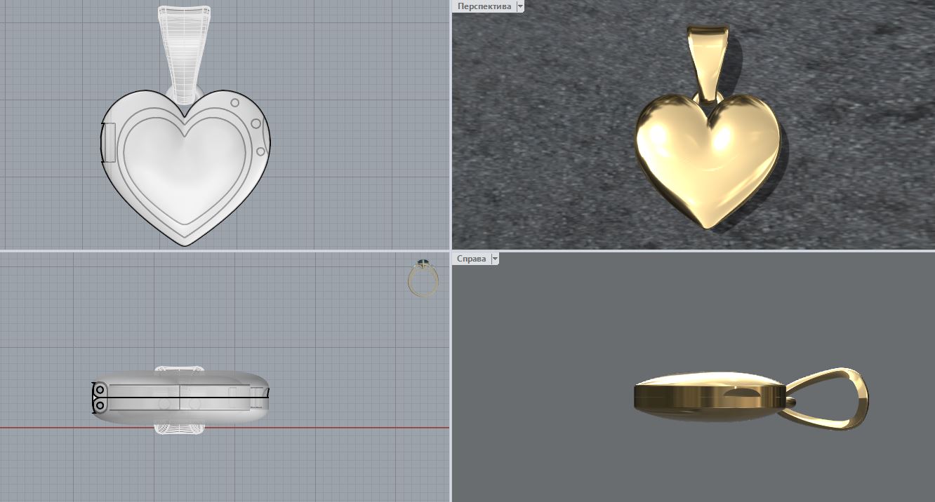Gold Heart Pendant 3D Model for Jewelry Printing — view 8