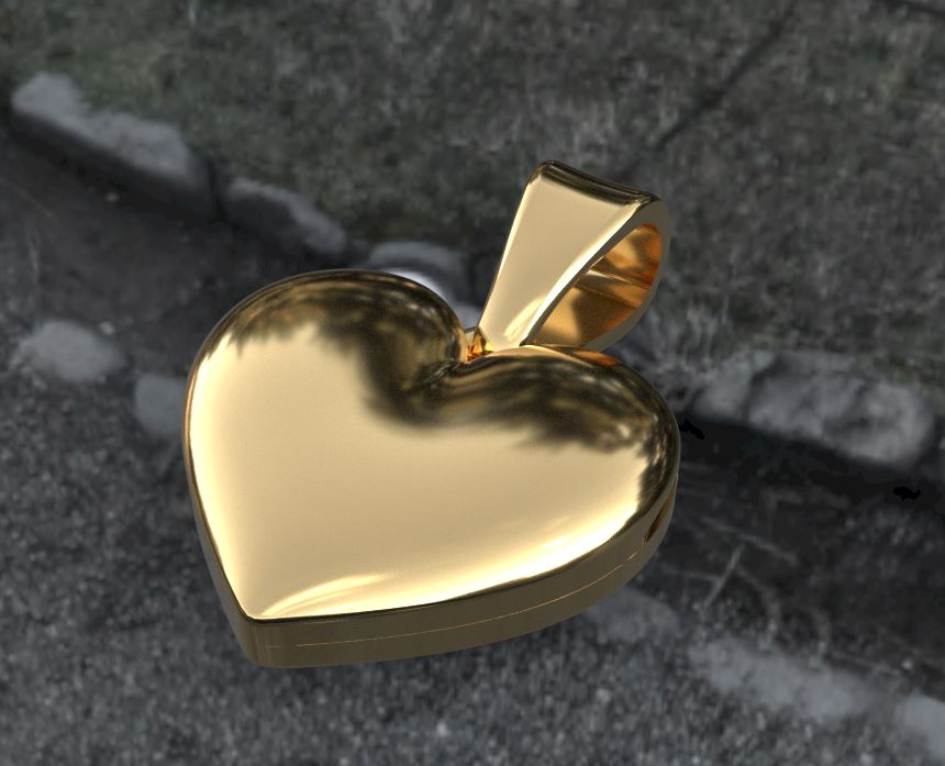 Gold Heart Pendant 3D Model for Jewelry Printing