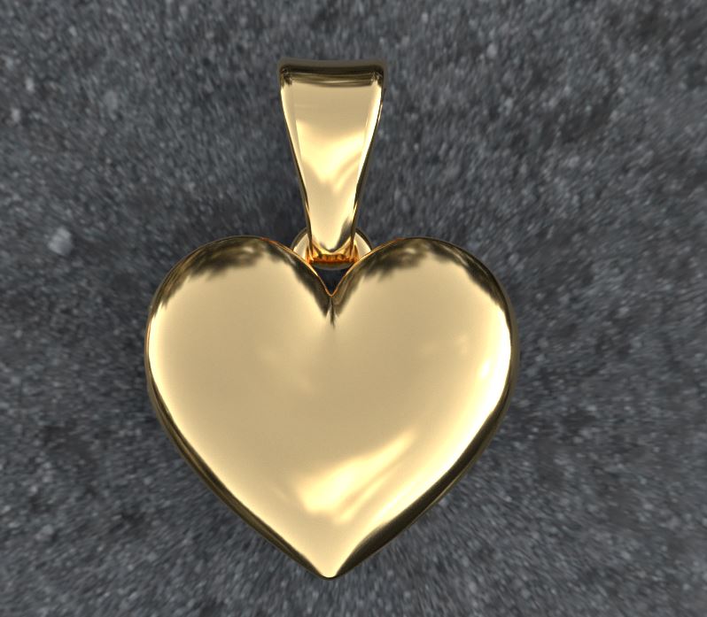 Gold Heart Pendant 3D Model for Jewelry Printing — view 3