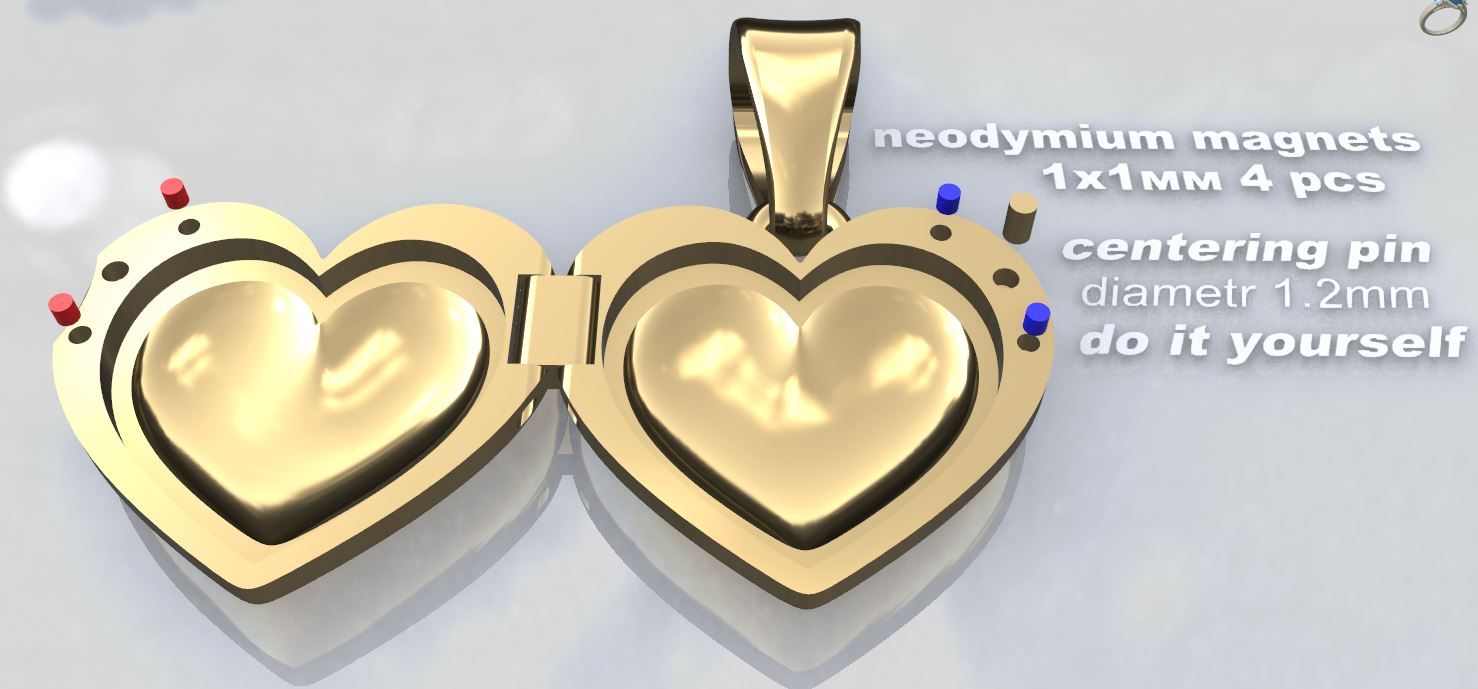 Gold Heart Pendant 3D Model for Jewelry Printing — view 7