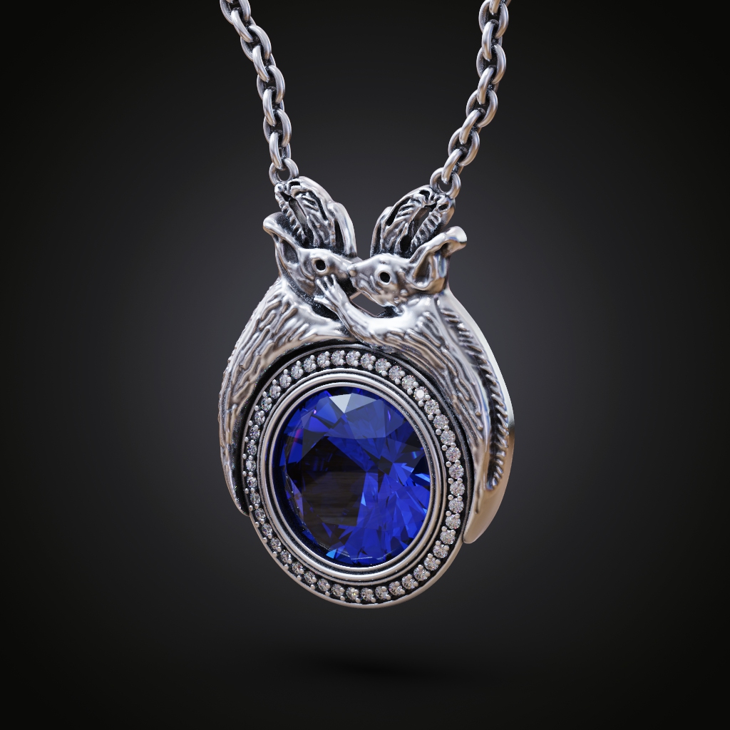 Two-Squirrels Halo Gemstone Pendant — view 4