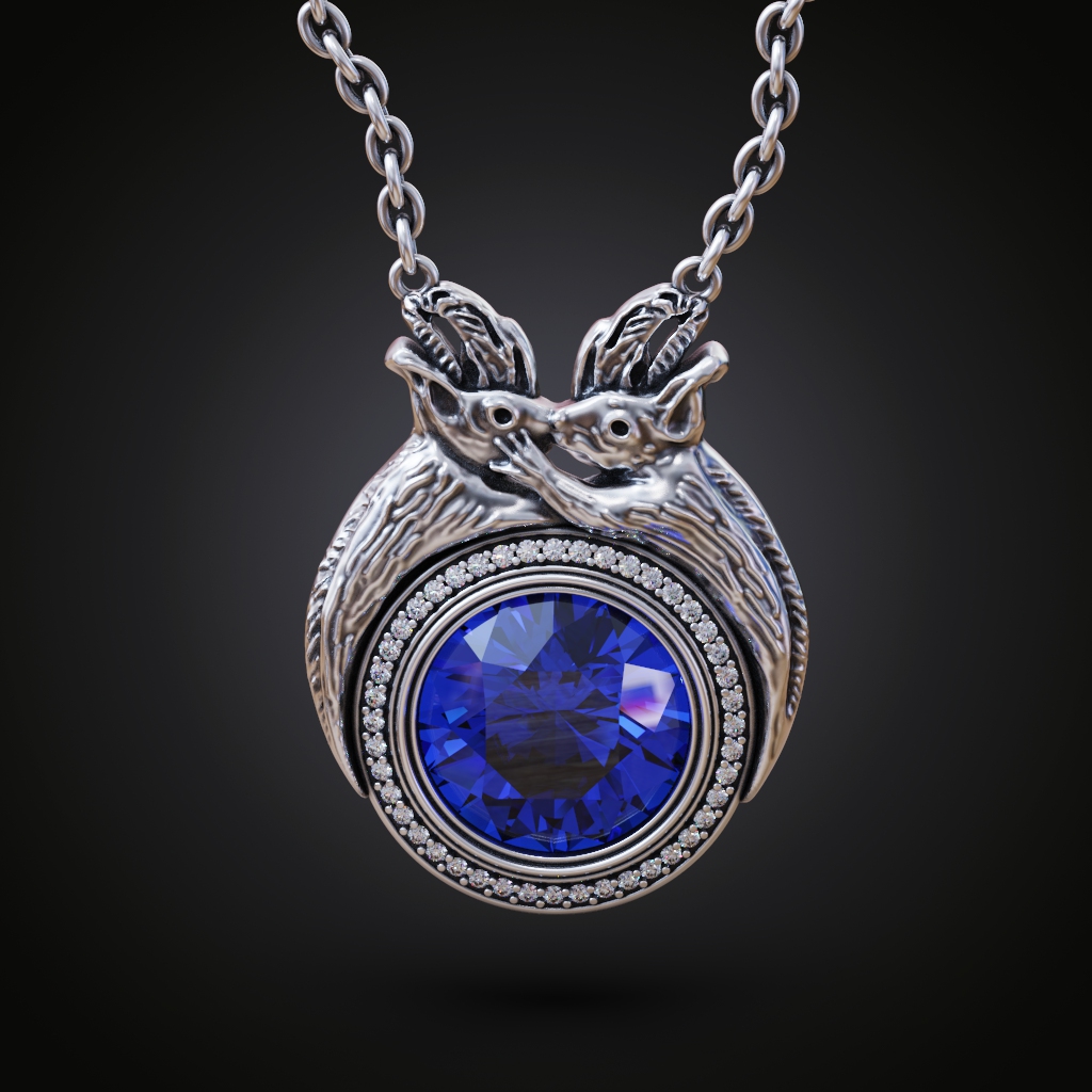 Two-Squirrels Halo Gemstone Pendant — view 3
