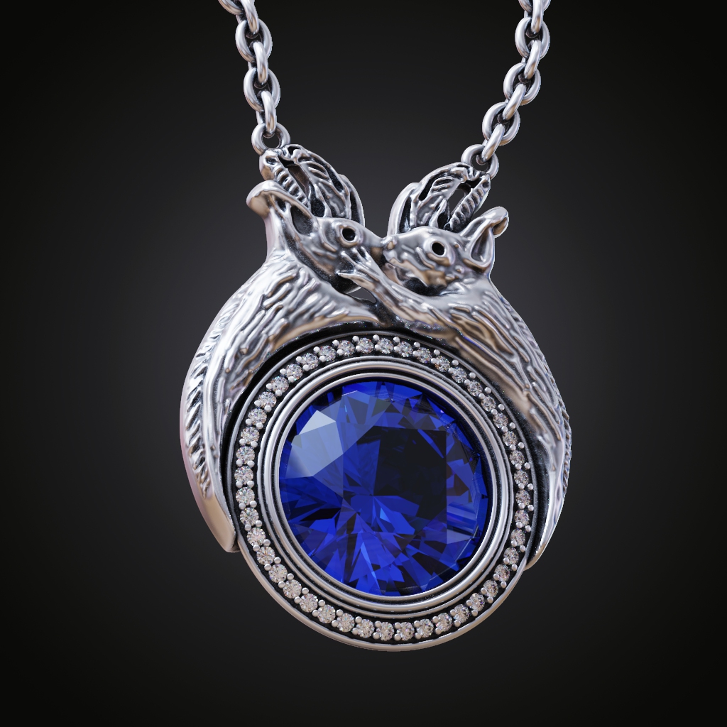 Two-Squirrels Halo Gemstone Pendant — view 2