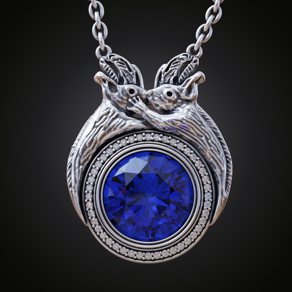 Two-Squirrels Halo Gemstone Pendant