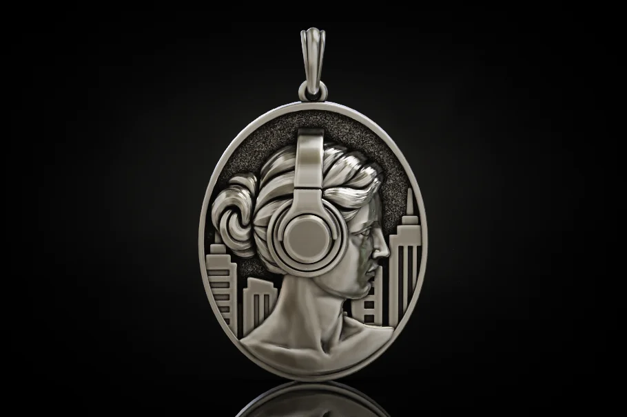 Girl with Headphones Medallion Pendant — view 2