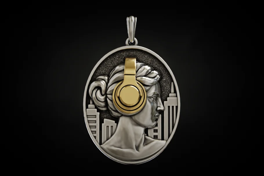 Girl with Headphones Medallion Pendant