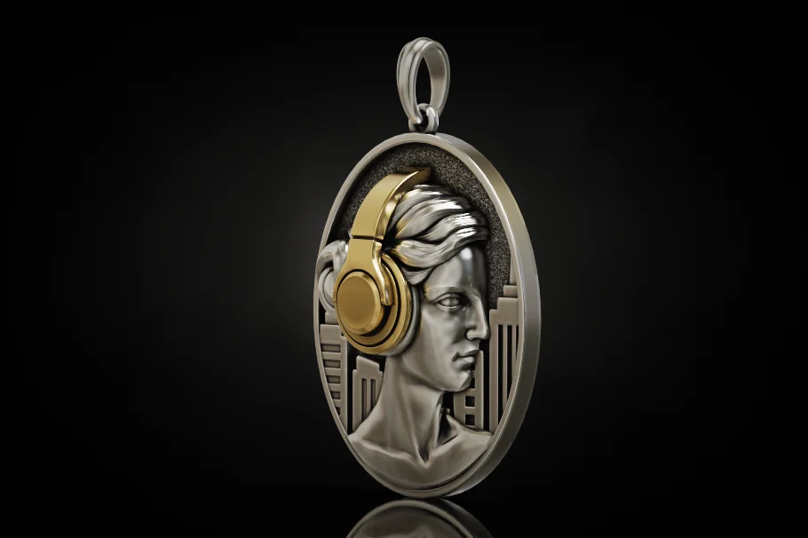 Girl with Headphones Medallion Pendant — view 3