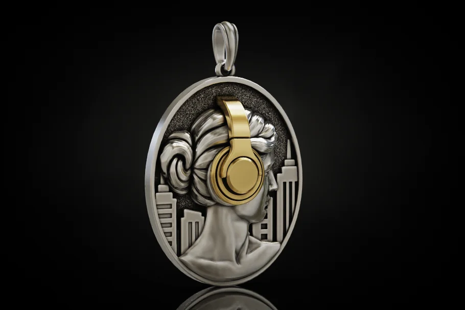 Girl with Headphones Medallion Pendant — view 4