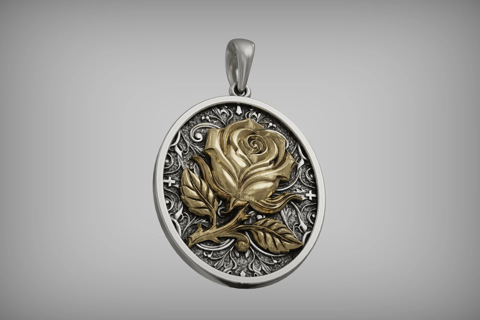 Vintage Floral Rose Oval Medallion Pendant — view 8