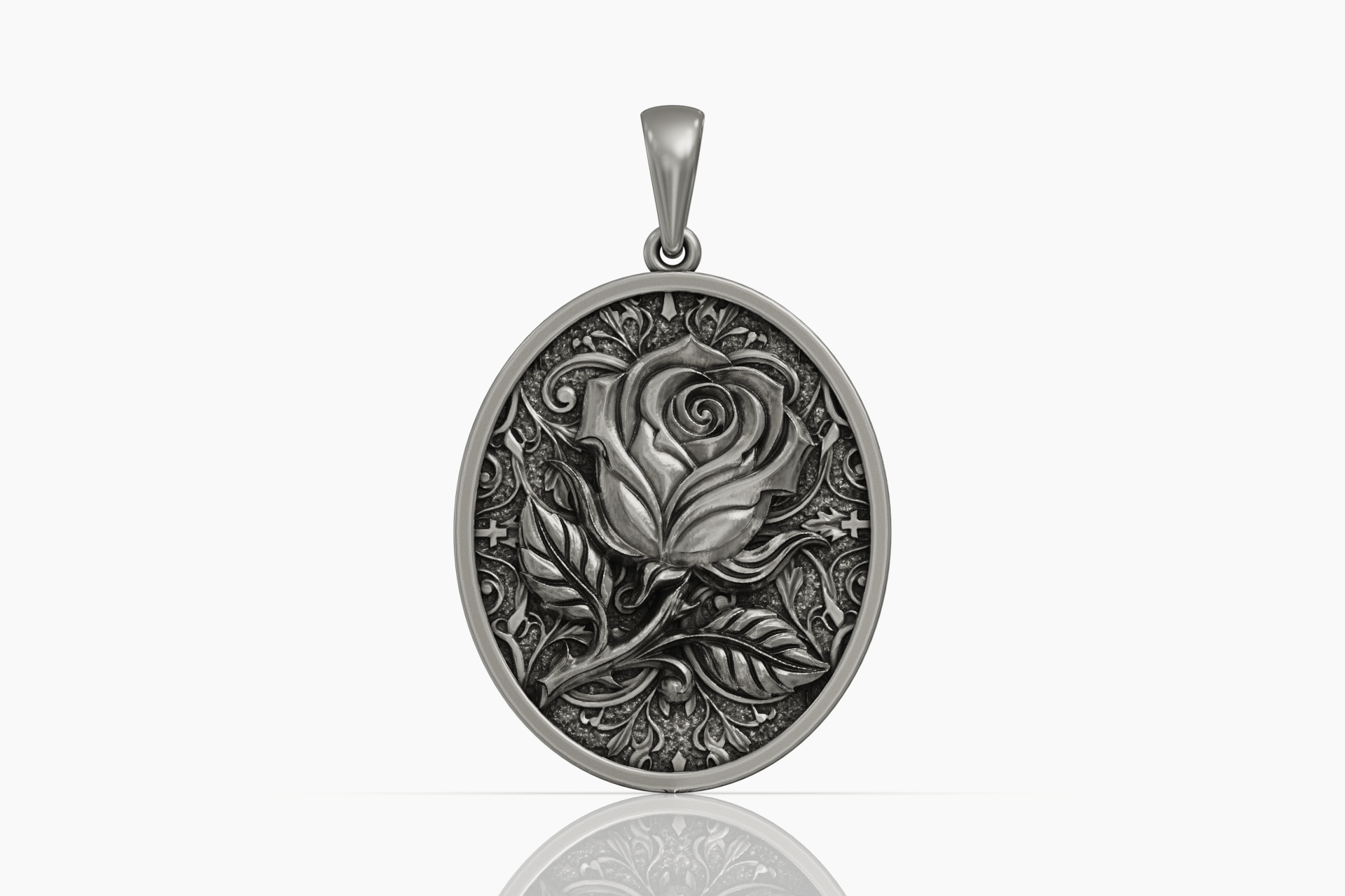 Vintage Floral Rose Oval Medallion Pendant — view 4
