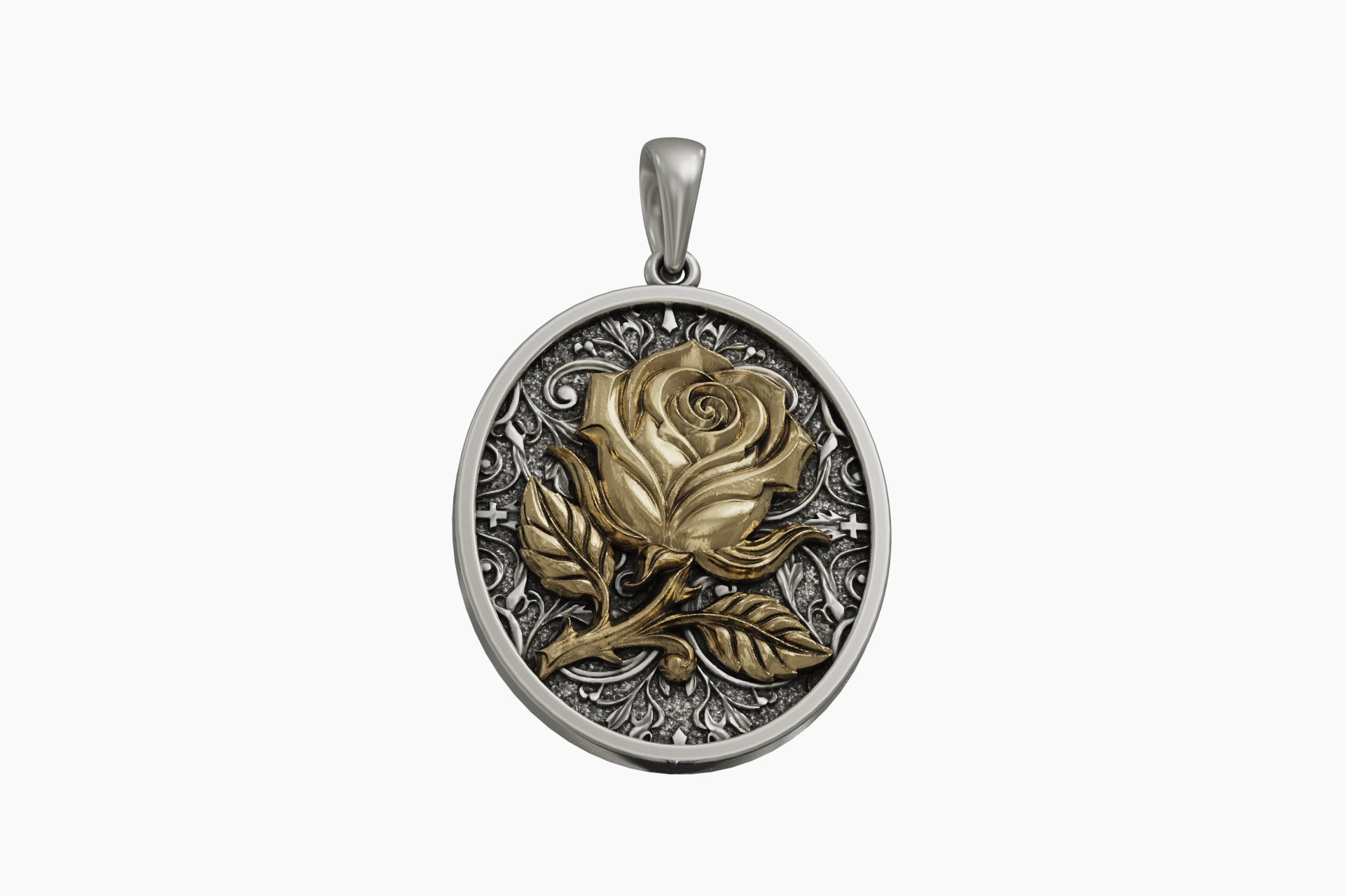 Vintage Floral Rose Oval Medallion Pendant — view 6