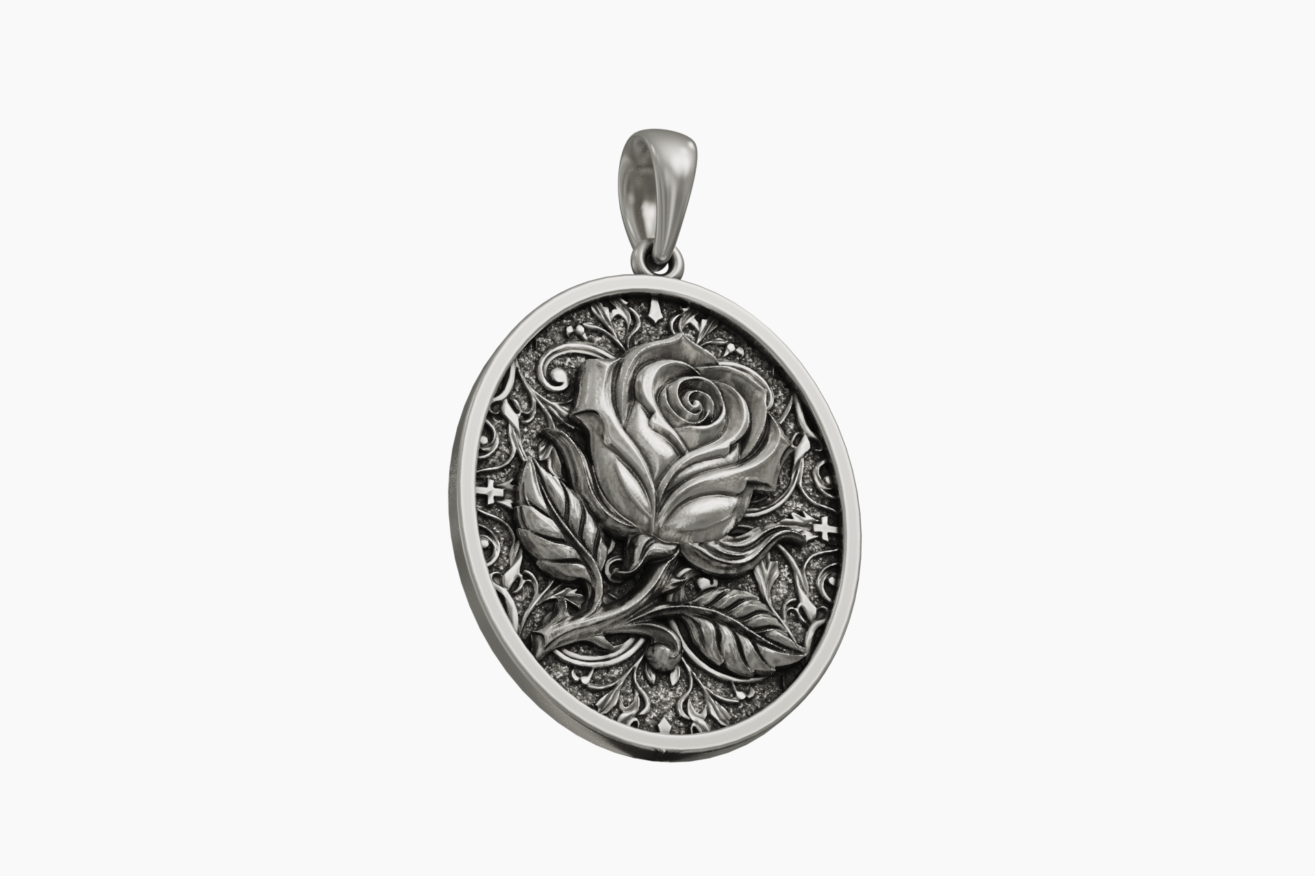 Vintage Floral Rose Oval Medallion Pendant — view 5