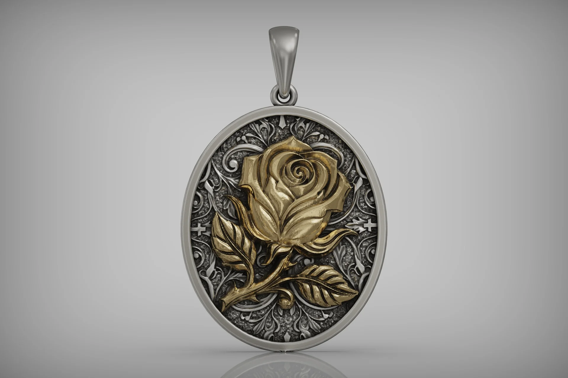 Vintage Floral Rose Oval Medallion Pendant — view 7