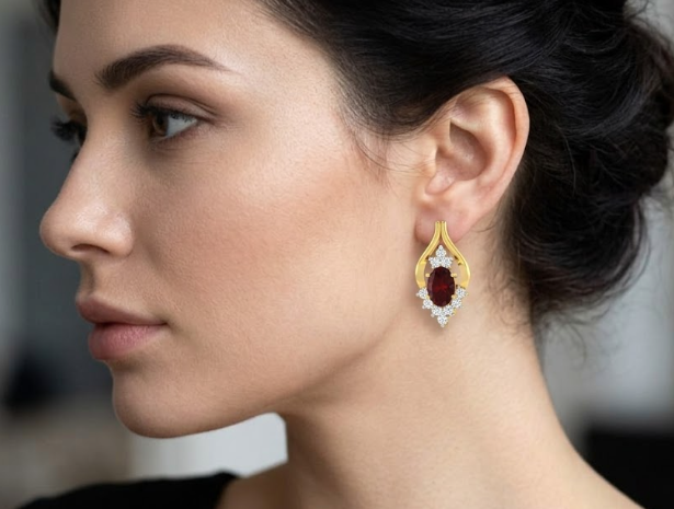 Bypass Loop Oval Gemstone Cluster Stud Earrings — view 6
