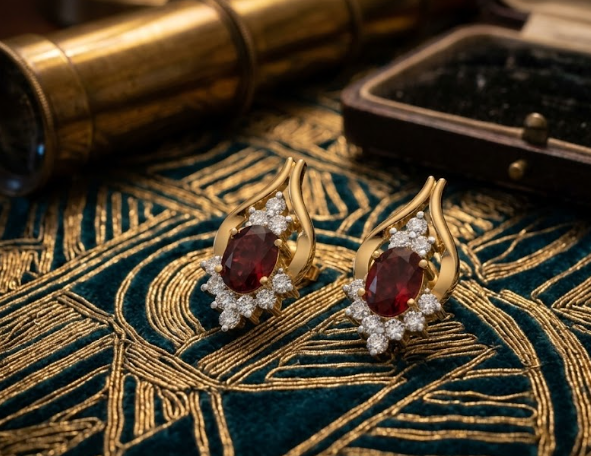 Bypass Loop Oval Gemstone Cluster Stud Earrings — view 8