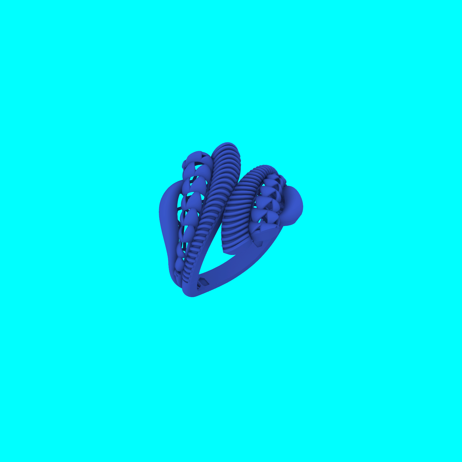 Abstract Bypass Ring with Braided and Ribbed Top — view 2