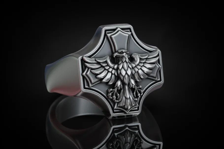 Heraldic Eagle Relief Signet Ring — view 4