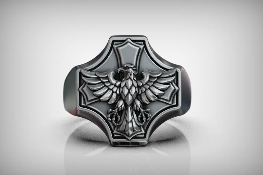 Heraldic Eagle Relief Signet Ring — view 2