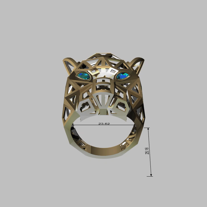Faceted Panther Head Geometric Ring — view 7
