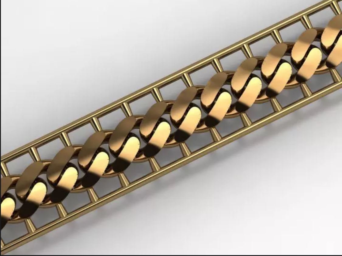 Framed Cuban Link Chain Bracelet Bar Design — view 3