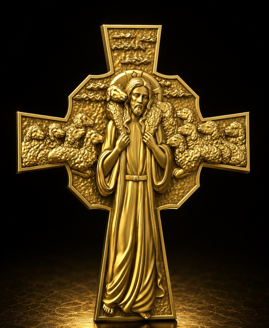Jesus The Good Shepherd Christian Cross Pendant