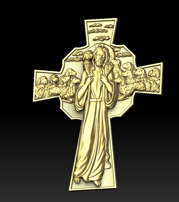 Jesus The Good Shepherd Christian Cross Pendant — view 2