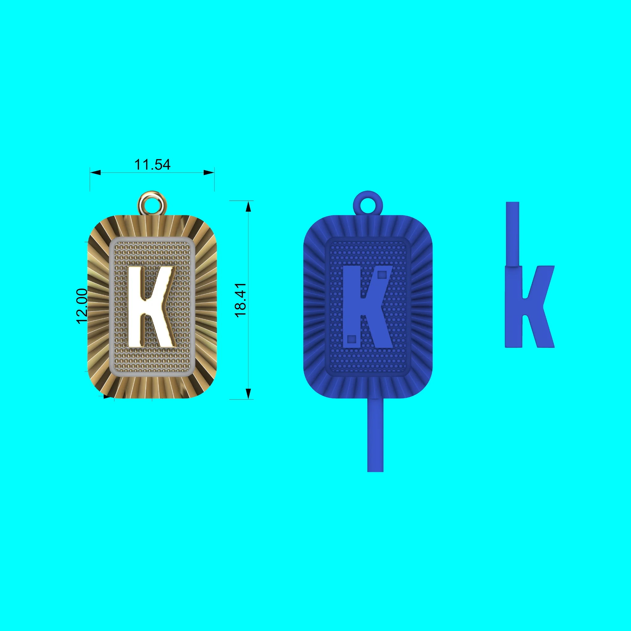 Buy K Letter Pendant CAD Model Gold Initial Necklace Jewelry — view 2