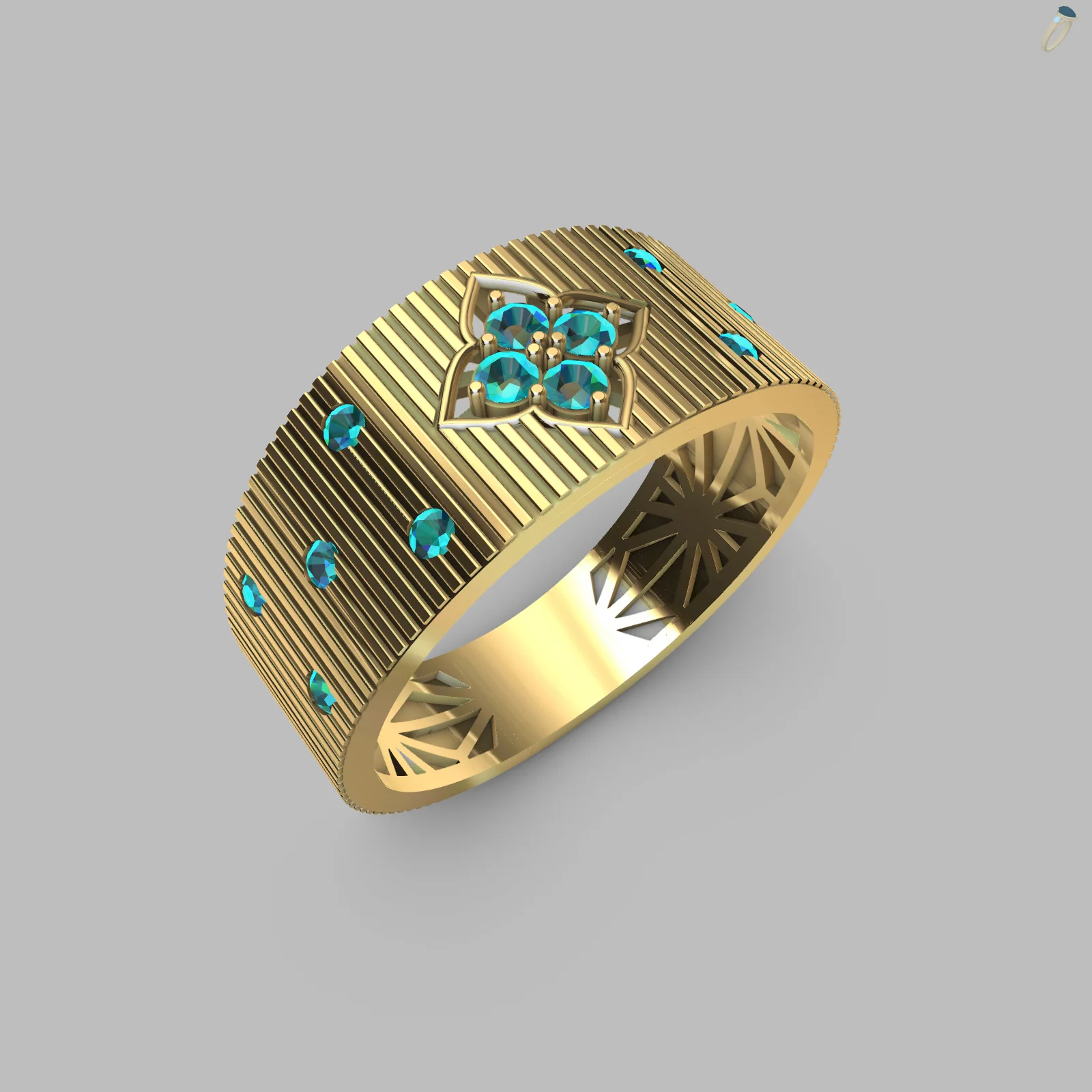Wide Band Ring with Quatrefoil roberto coin Stone Cluster
