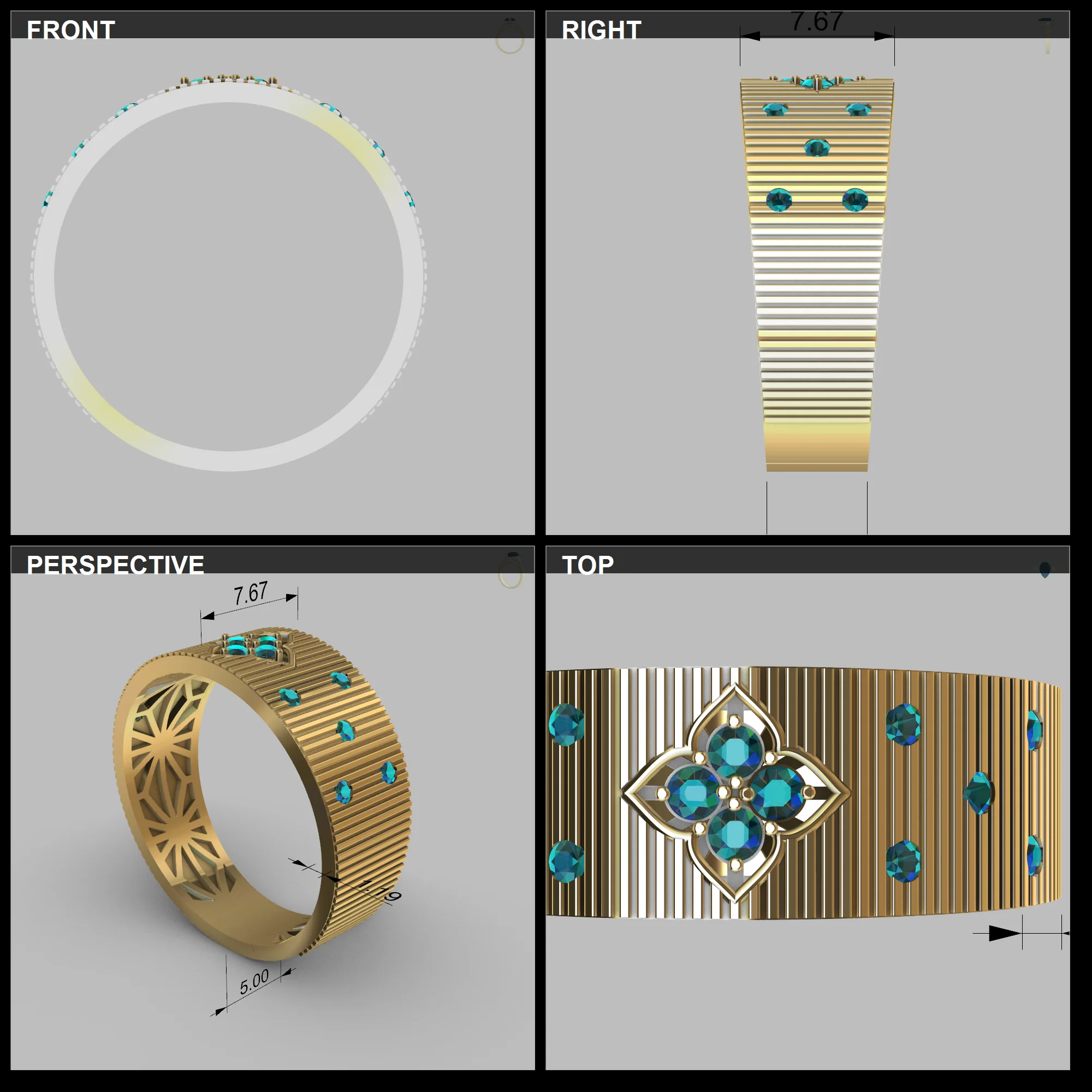 Wide Band Ring with Quatrefoil roberto coin Stone Cluster — view 7