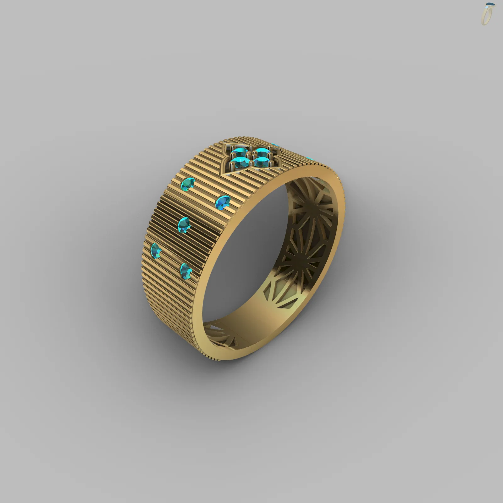 Wide Band Ring with Quatrefoil roberto coin Stone Cluster — view 2