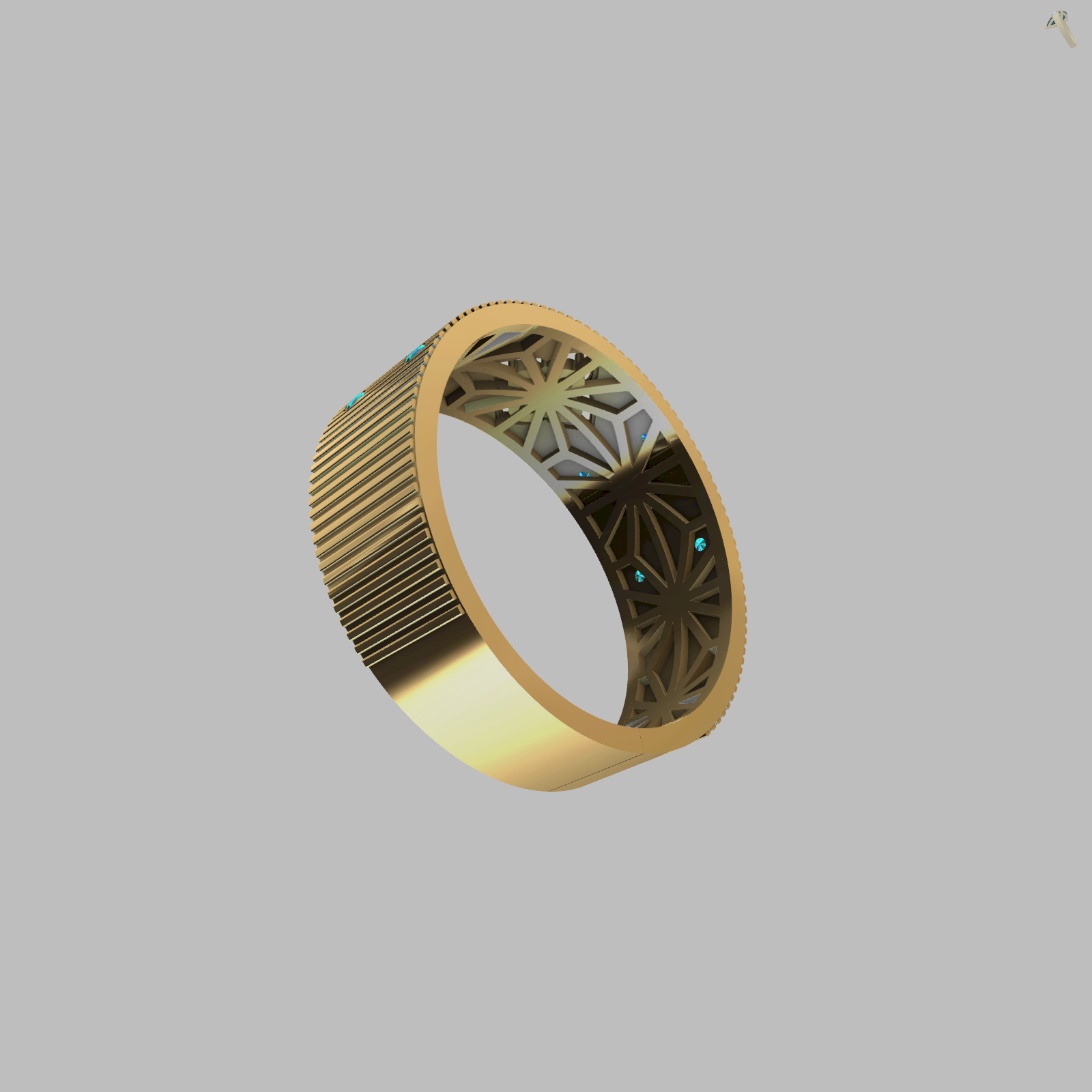 Wide Band Ring with Quatrefoil roberto coin Stone Cluster — view 8