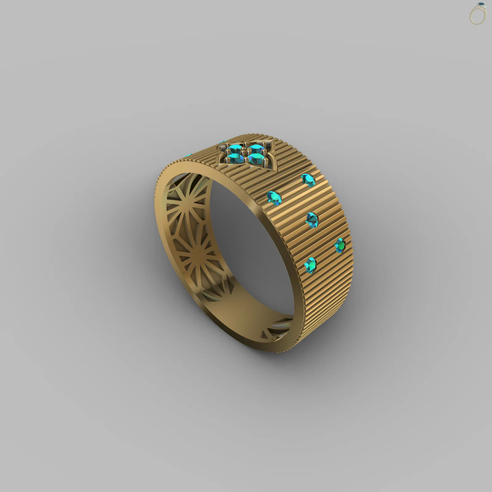 Wide Band Ring with Quatrefoil roberto coin Stone Cluster — view 3