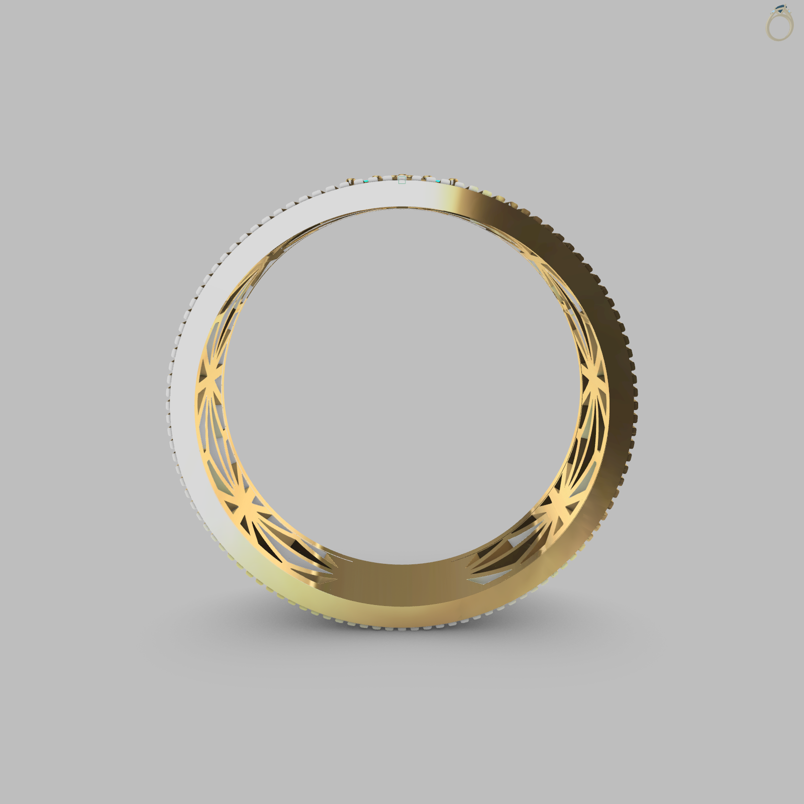 Wide Band Ribbed Ring Four-Stone Cluster — view 7