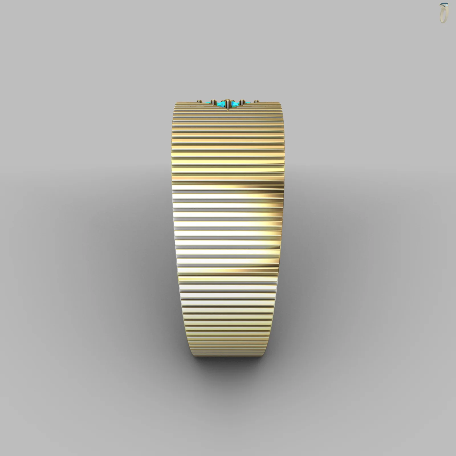 Wide Band Ribbed Ring Four-Stone Cluster — view 8