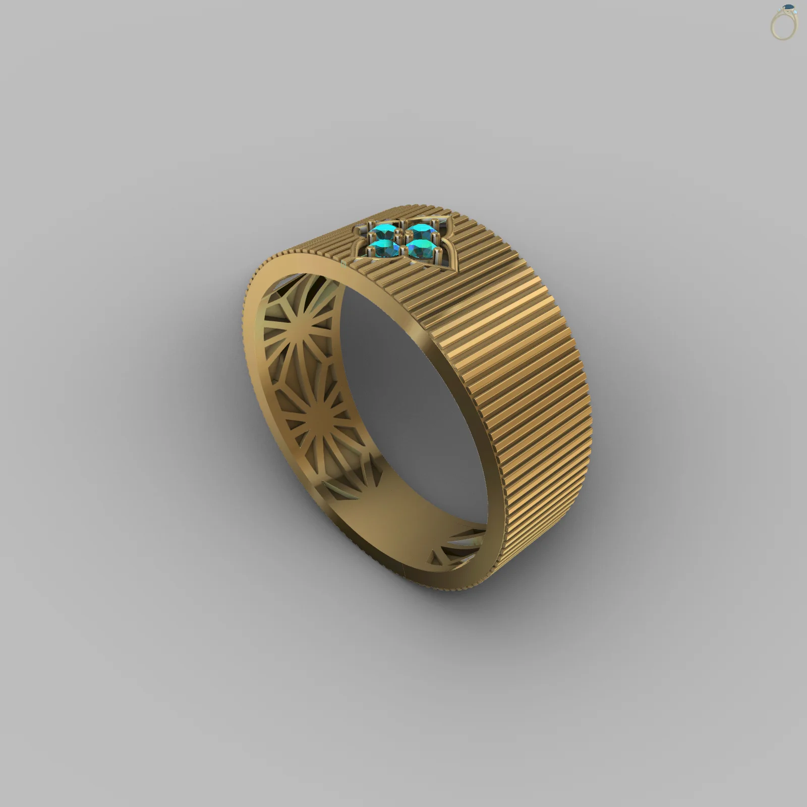 Wide Band Ribbed Ring Four-Stone Cluster — view 2