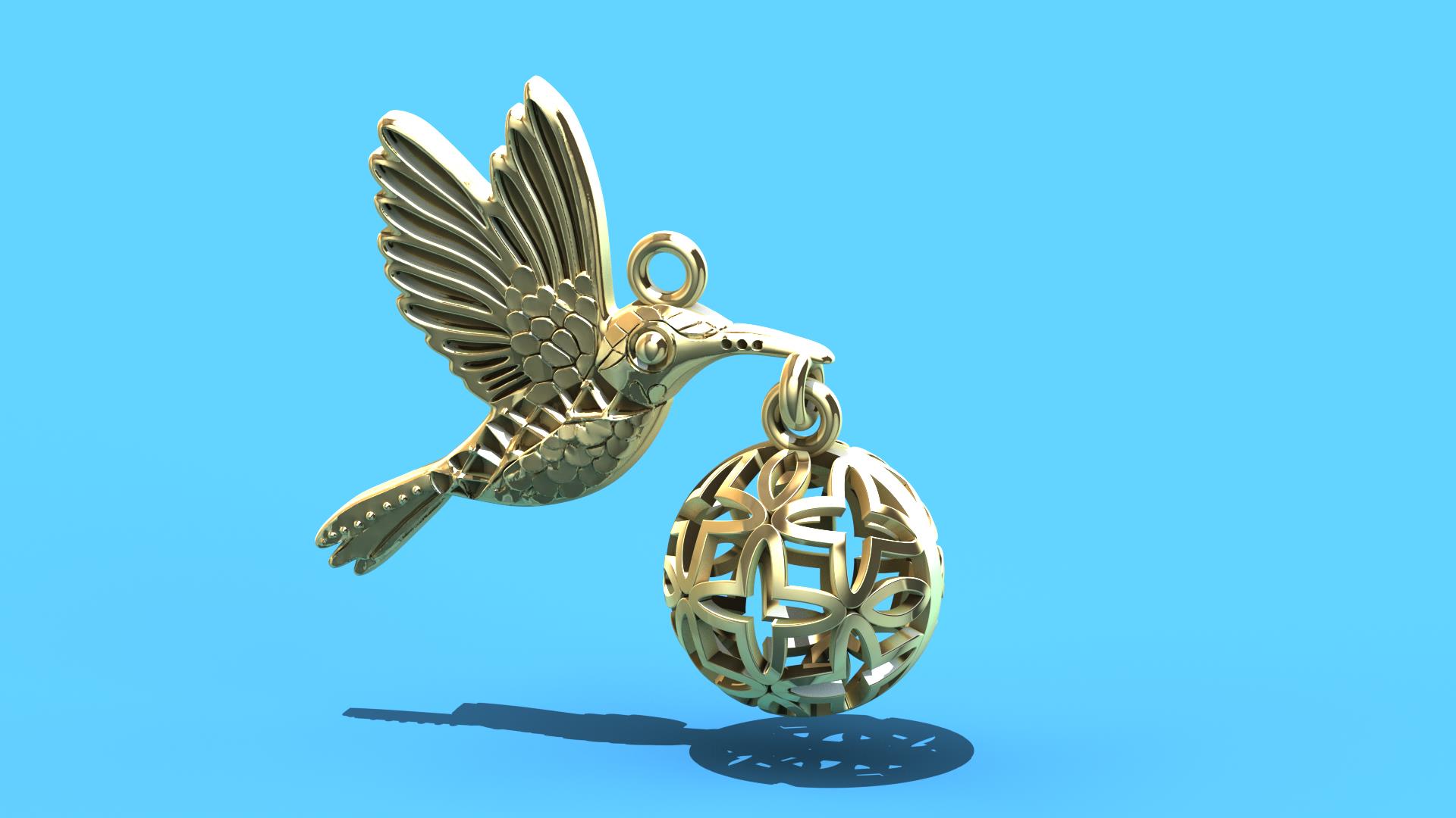 Hummingbird Sphere Art Deco Pendant