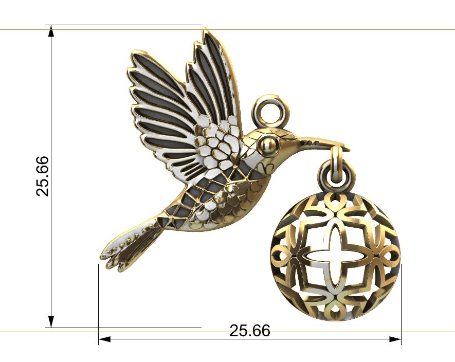 Hummingbird Sphere Art Deco Pendant — view 3