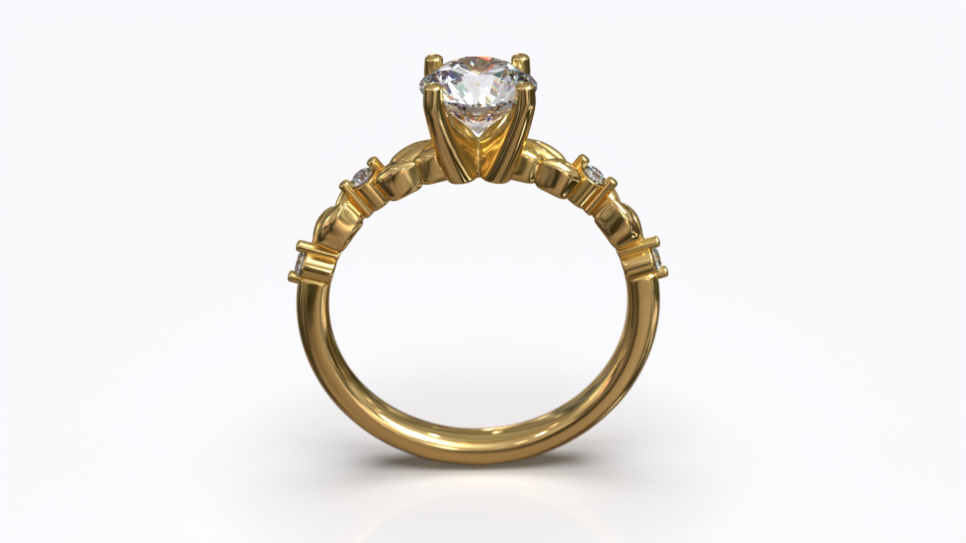 Botanical Floral Leaf Solitaire Diamond Engagement Ring — view 3