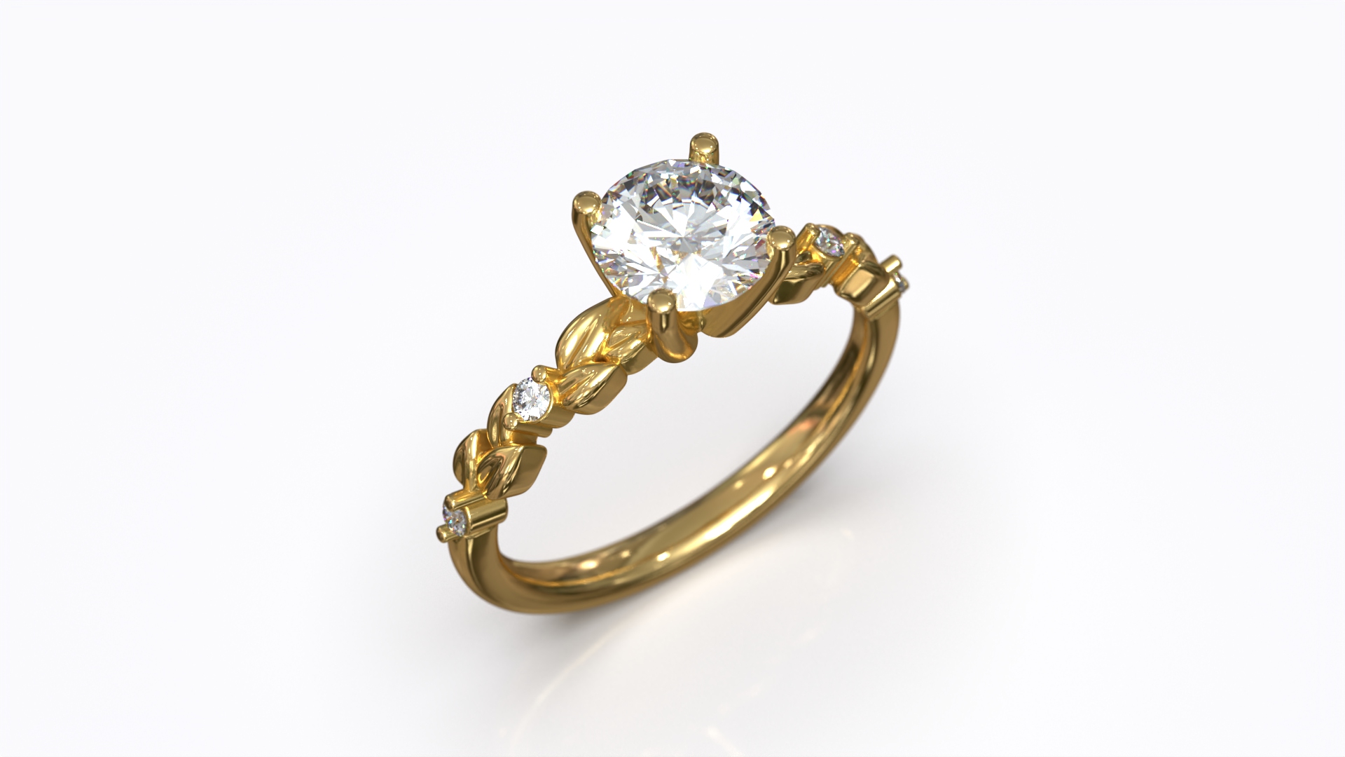 Botanical Floral Leaf Solitaire Diamond Engagement Ring