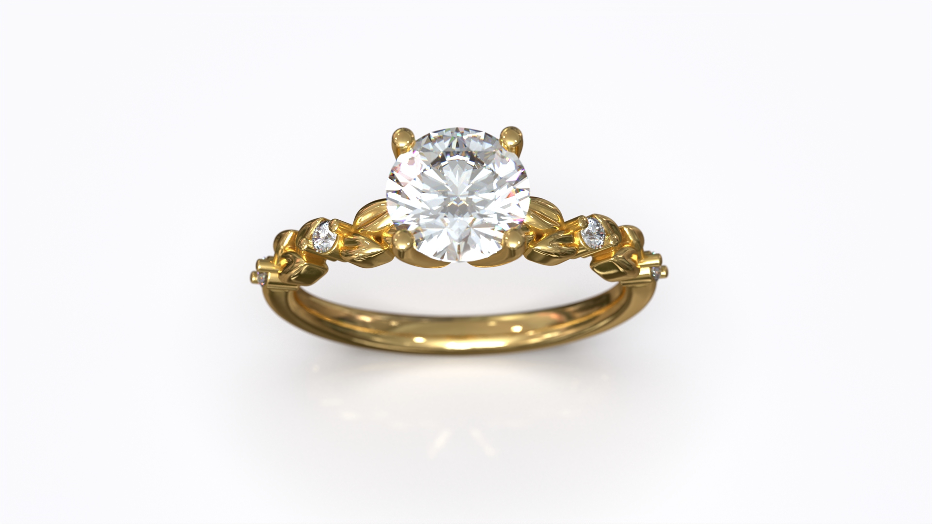 Botanical Floral Leaf Solitaire Diamond Engagement Ring — view 2