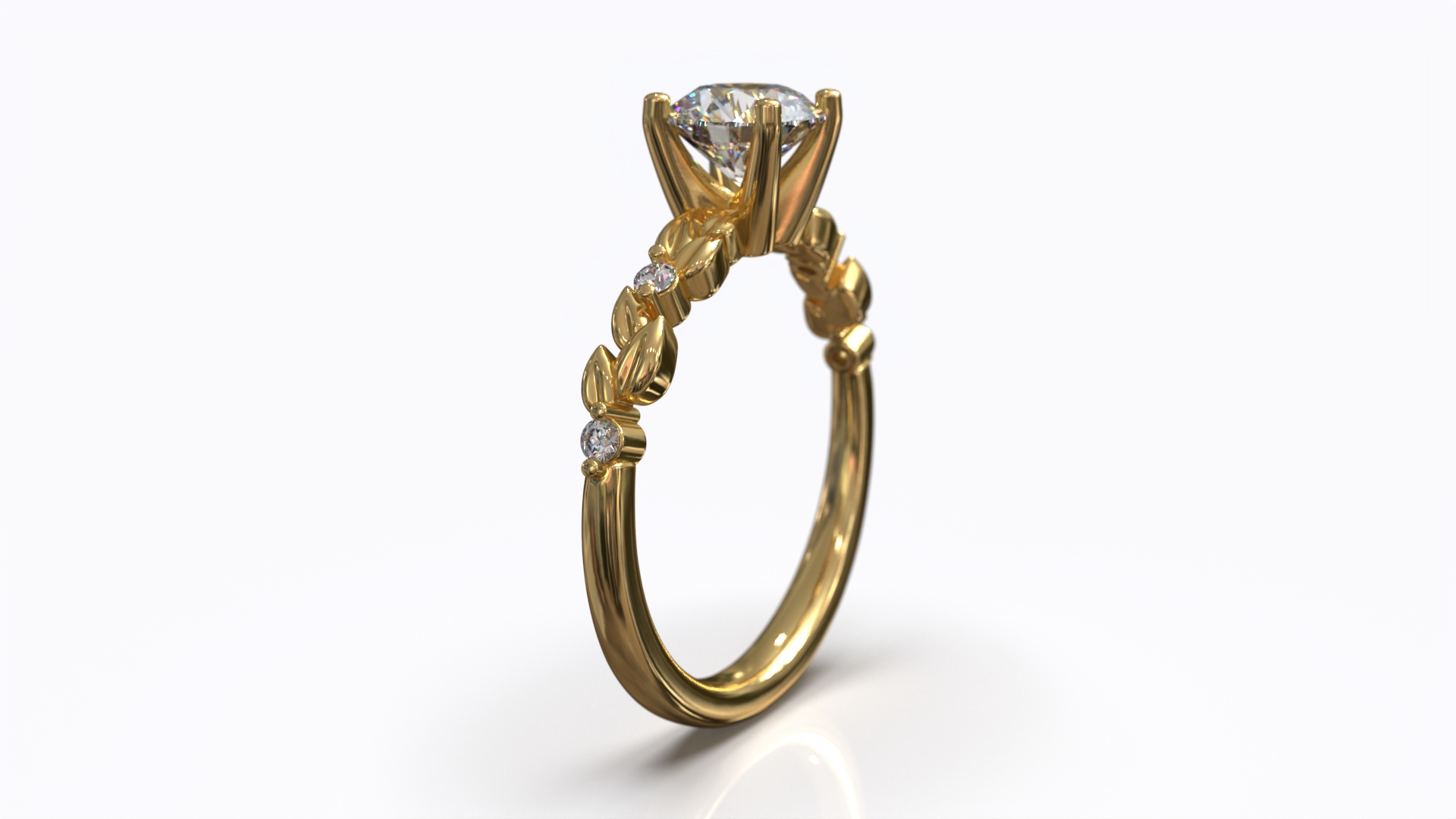 Botanical Floral Leaf Solitaire Diamond Engagement Ring — view 4