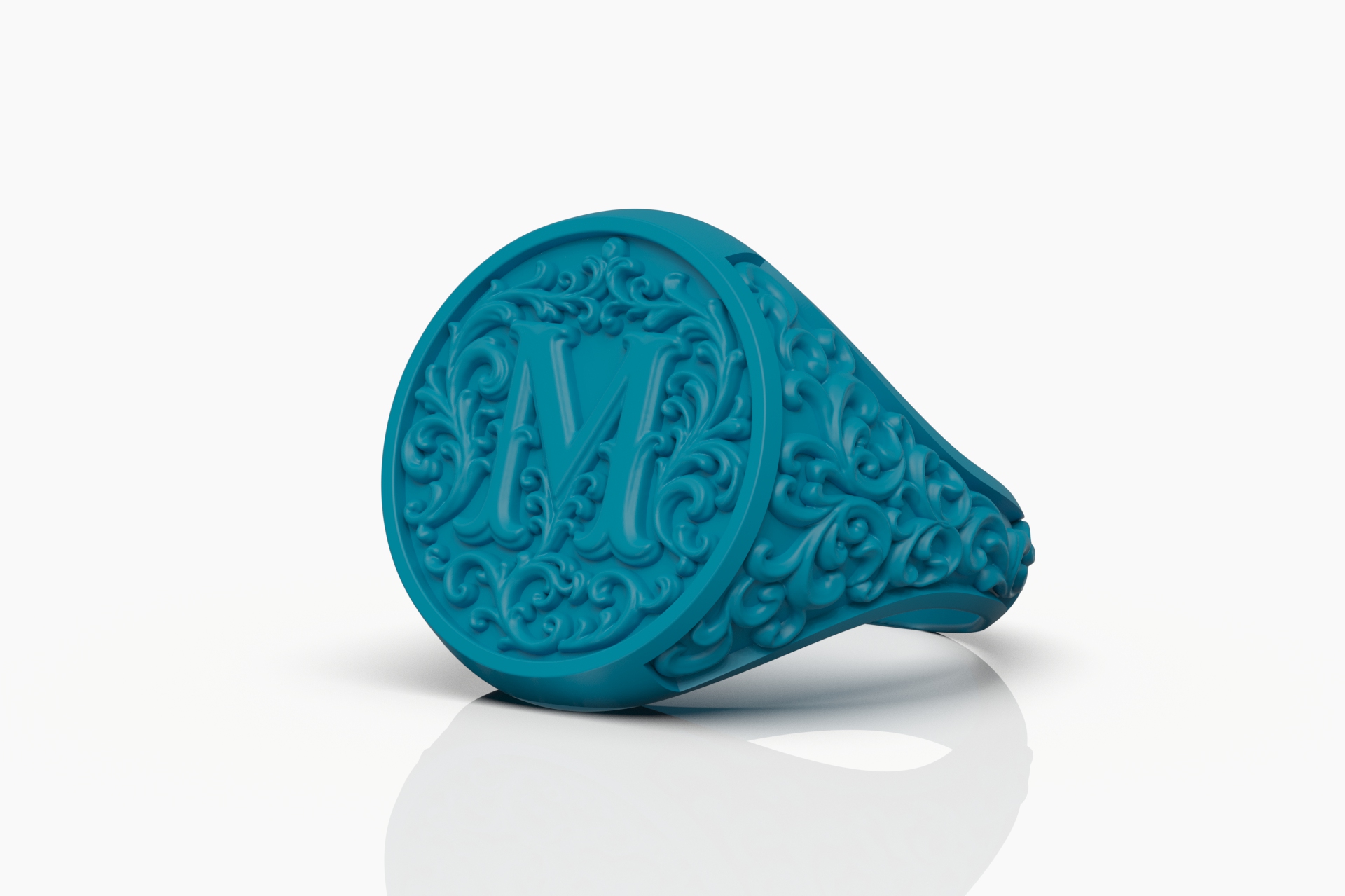Ornate Filigree M Initial Monogram Signet Ring — view 7