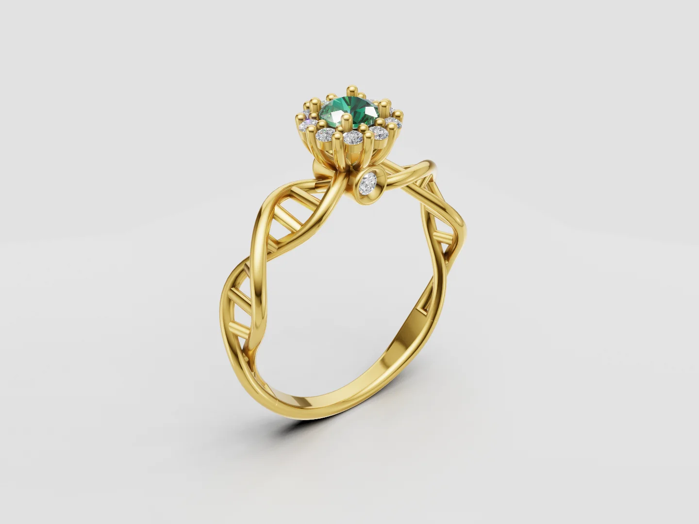 DNA Helix Halo Engagement Ring 3D Model