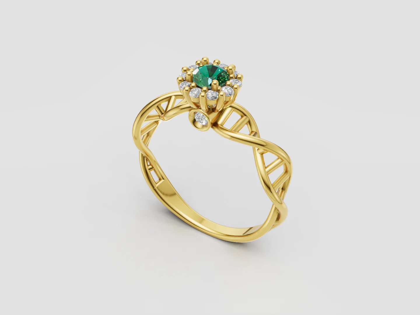 DNA Helix Halo Engagement Ring 3D Model — view 3