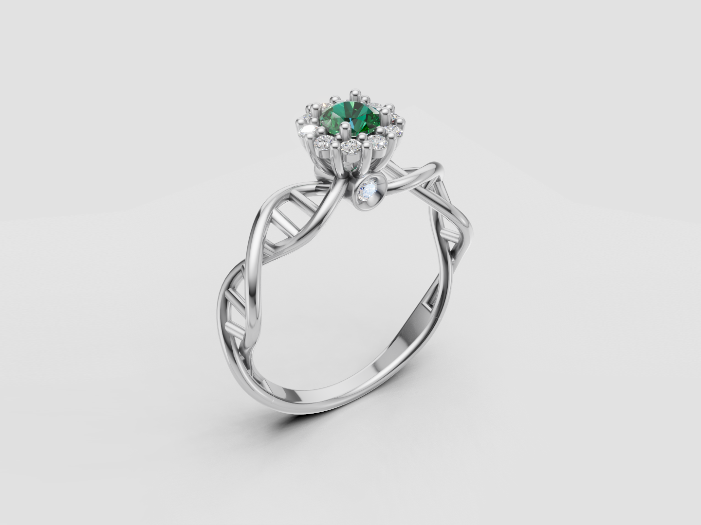 DNA Helix Halo Engagement Ring 3D Model — view 8