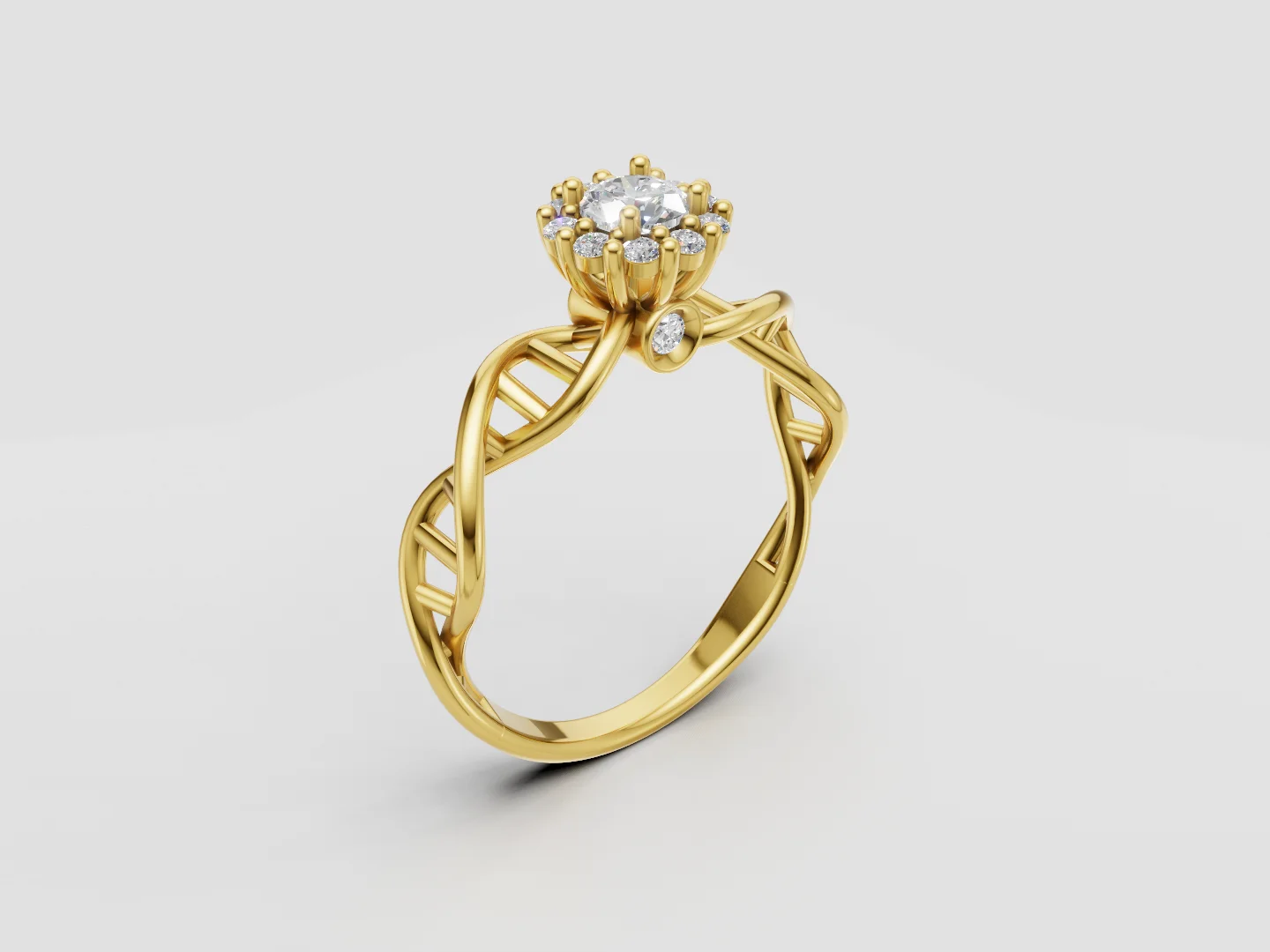 DNA Helix Halo Engagement Ring 3D Model — view 7